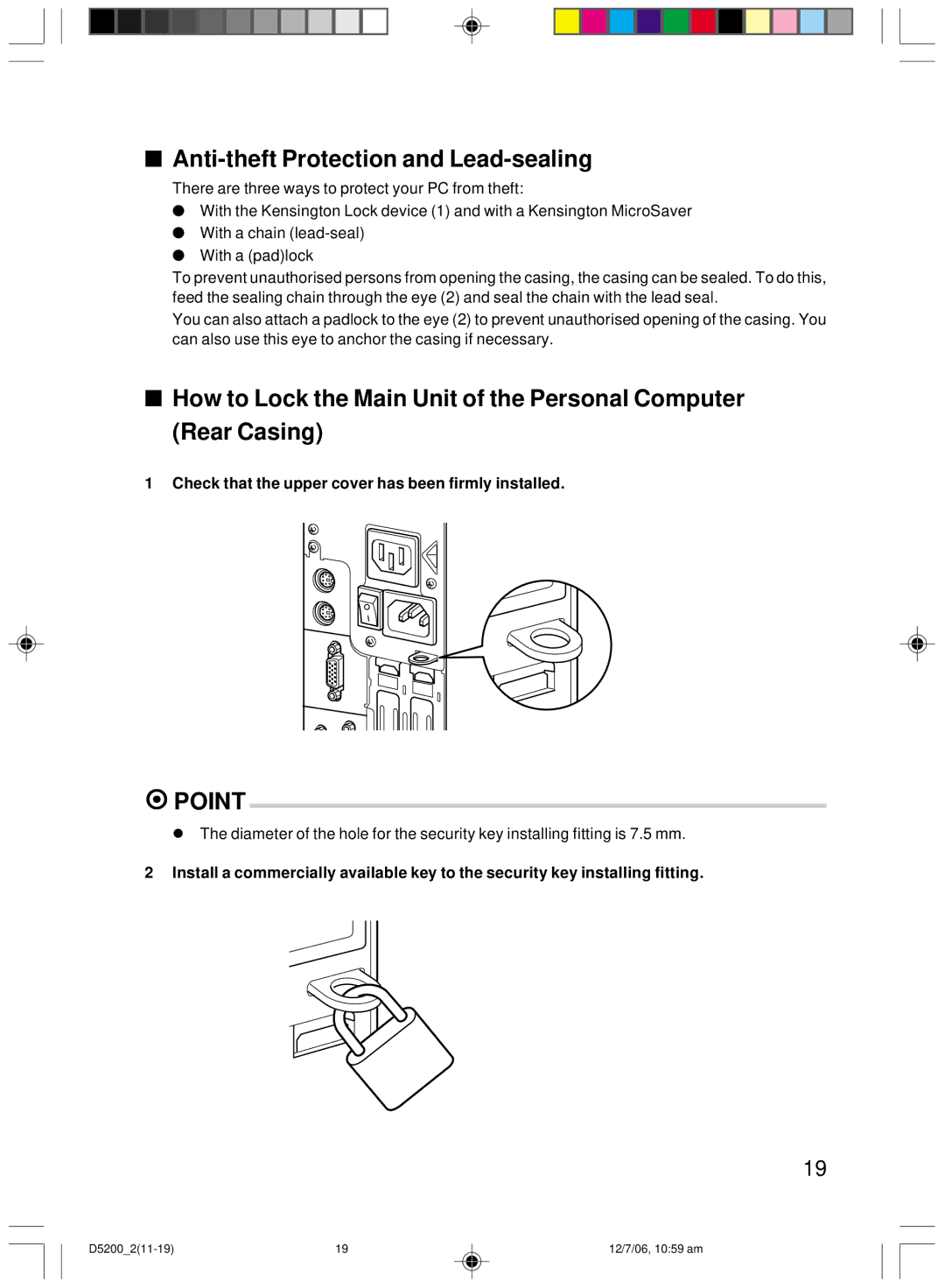 Fujitsu D5200 user manual Anti-theft Protection and Lead-sealing, Check that the upper cover has been firmly installed 