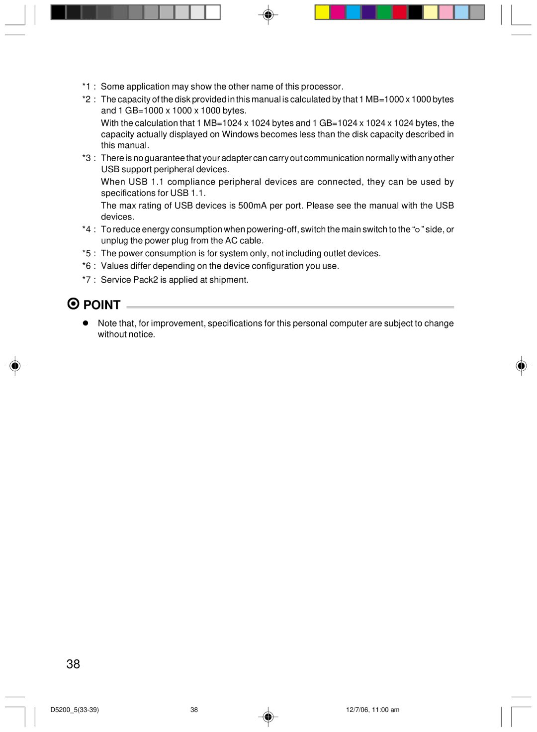 Fujitsu D5200 user manual Point 