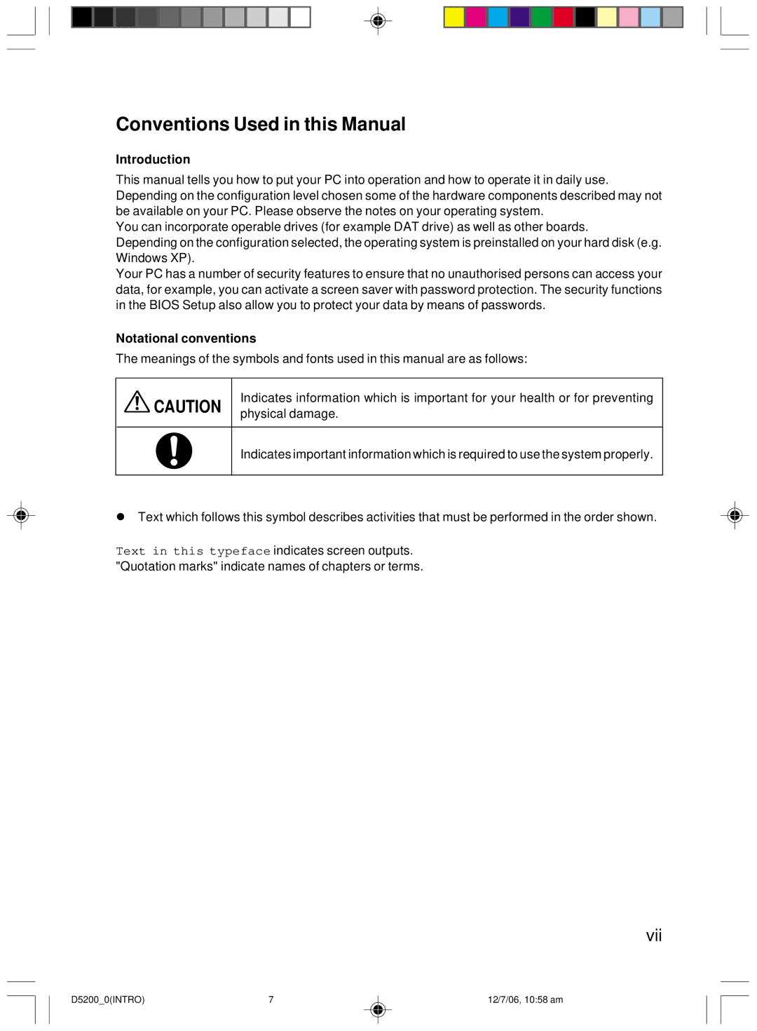 Fujitsu D5200 user manual Conventions Used in this Manual, Introduction, Notational conventions 