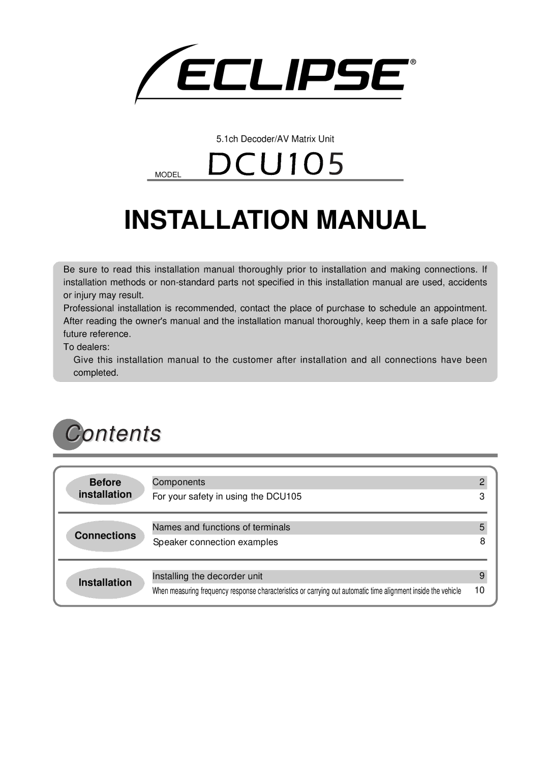 Fujitsu DCU105 3 installation manual Installation Manual 