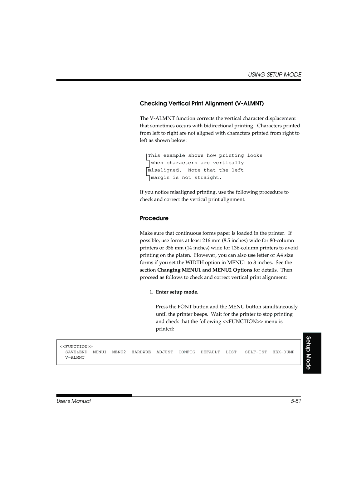 Fujitsu DL3800 manual Checking Vertical Print Alignment V-ALMNT 