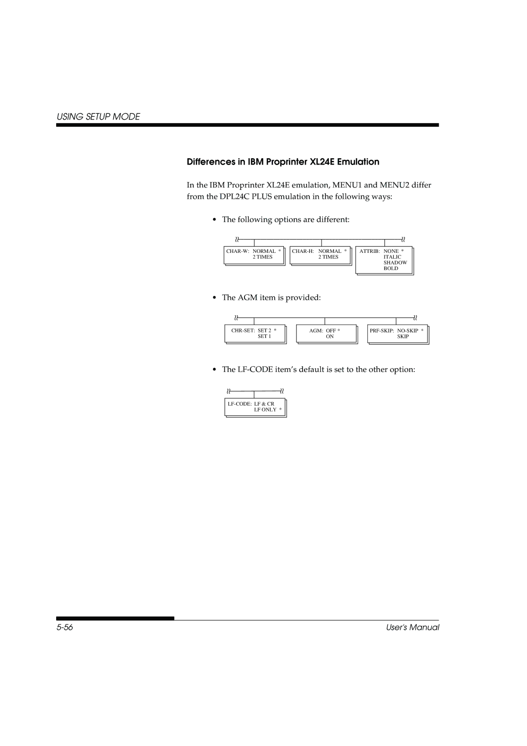 Fujitsu DL3800 manual Differences in IBM Proprinter XL24E Emulation 