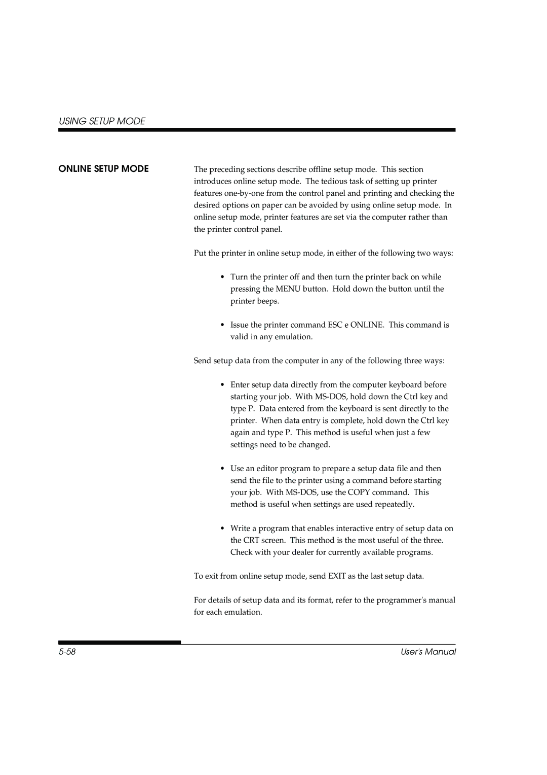 Fujitsu DL3800 manual Online Setup Mode 