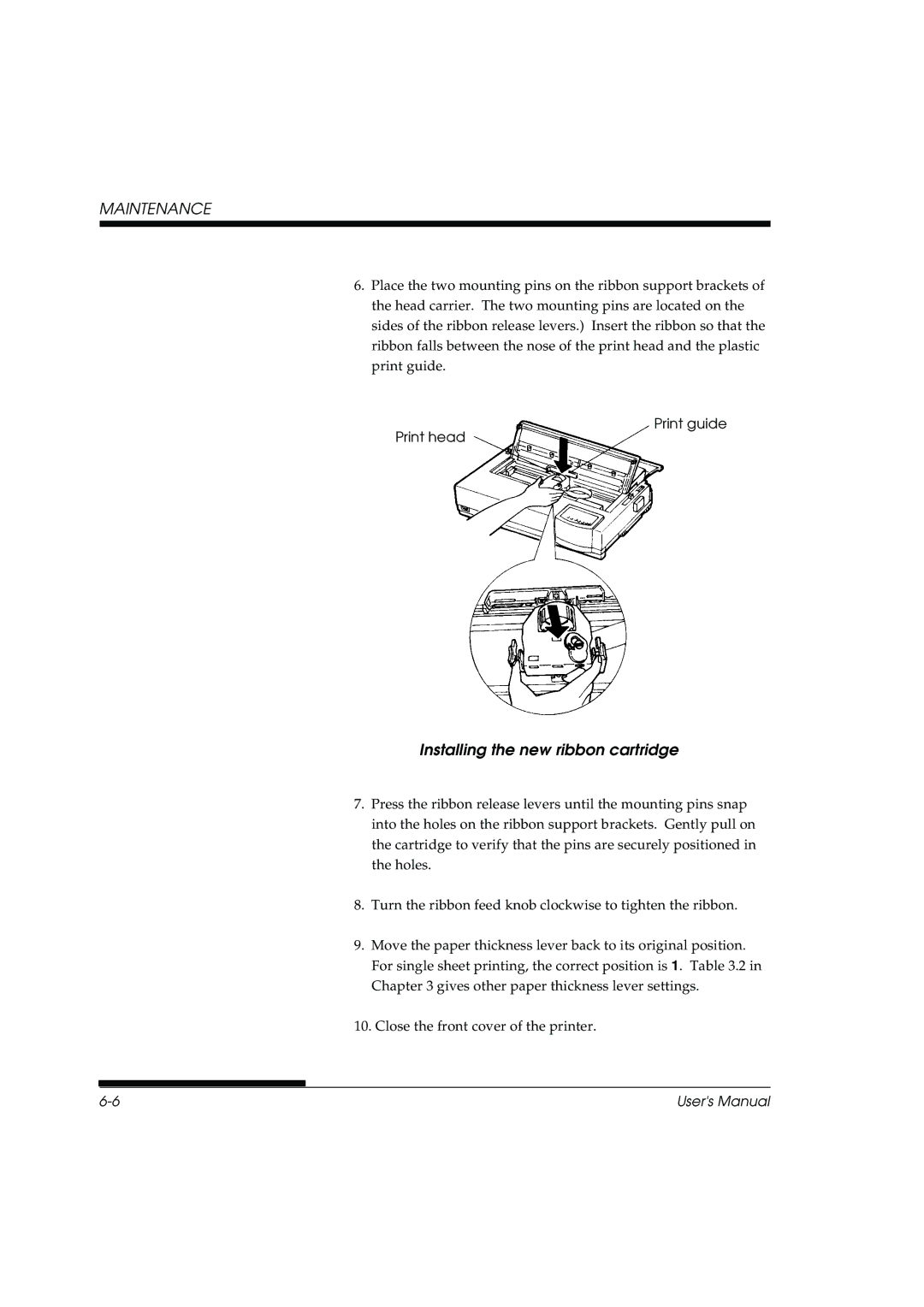 Fujitsu DL3800 manual Installing the new ribbon cartridge 