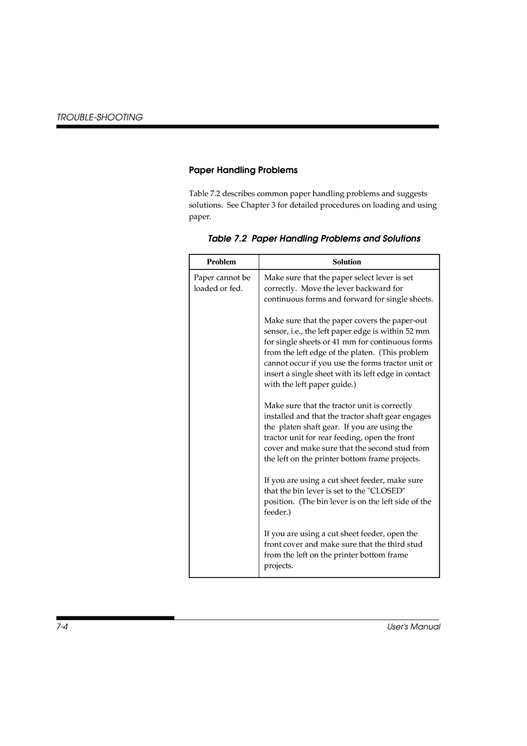 Fujitsu DL3800 manual Paper Handling Problems and Solutions 