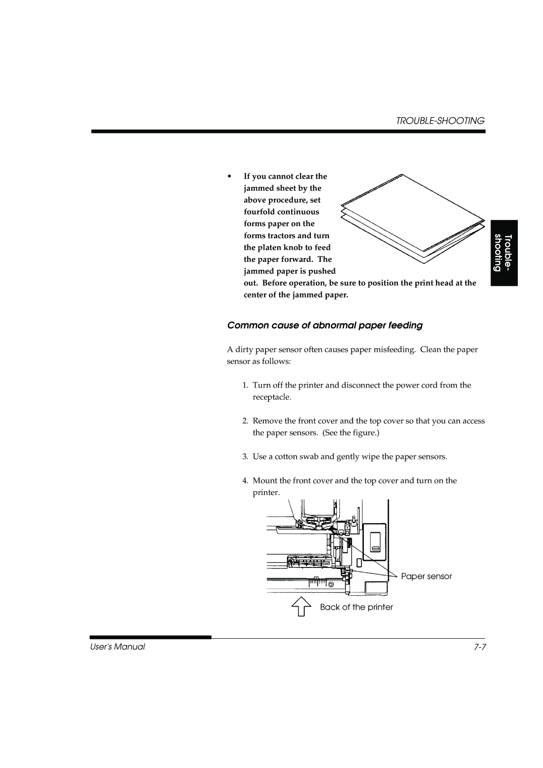 Fujitsu DL3800 manual Common cause of abnormal paper feeding 