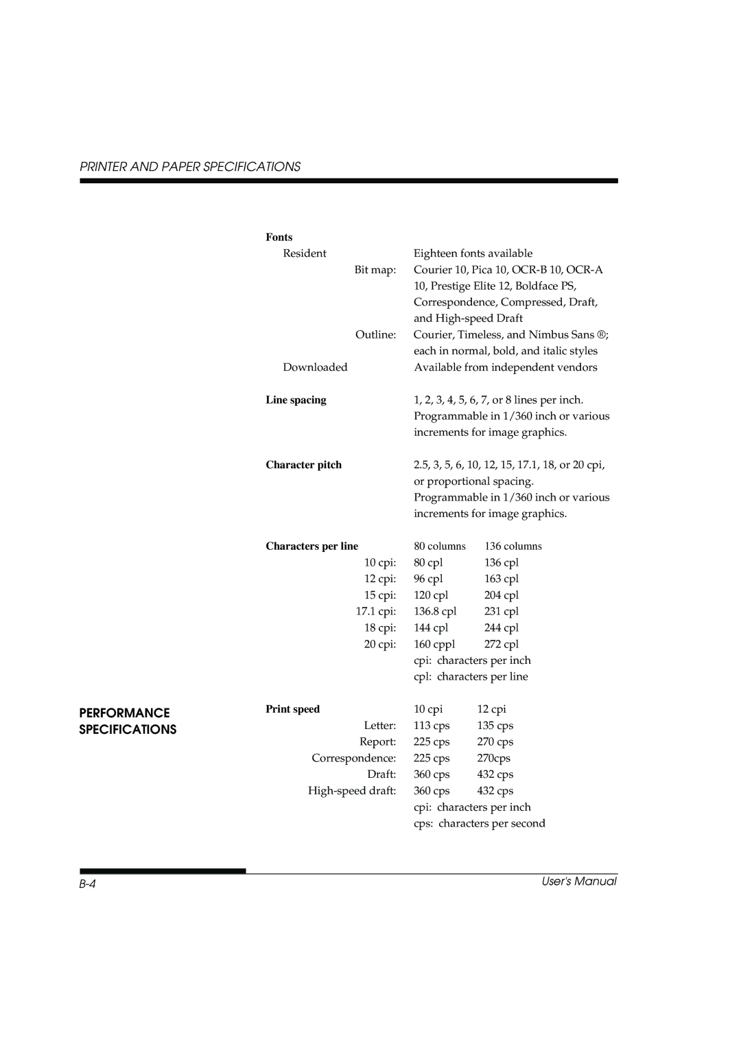 Fujitsu DL3800 manual Performance Specifications 