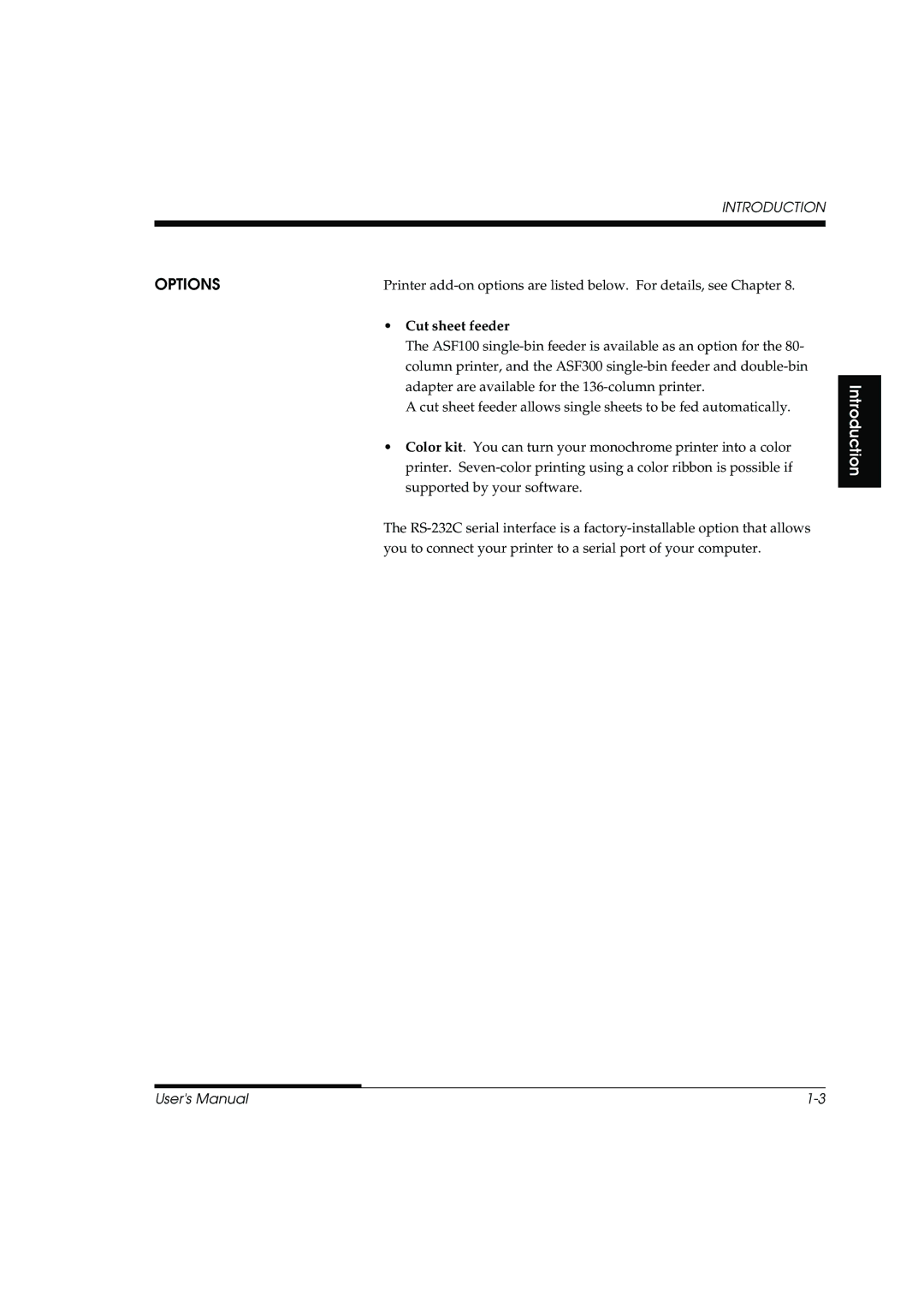 Fujitsu DL3800 manual Options, Cut sheet feeder 