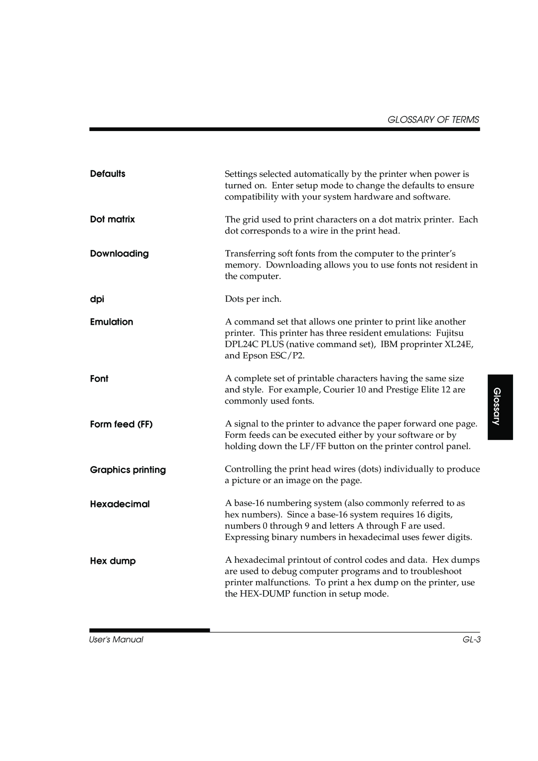 Fujitsu DL3800 manual Commonly used fonts 