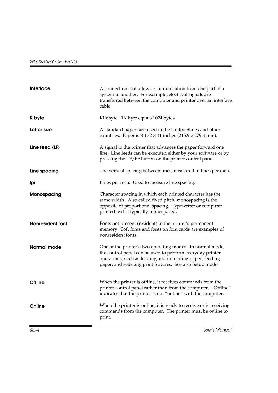 Fujitsu DL3800 manual Interface, Offline Online 