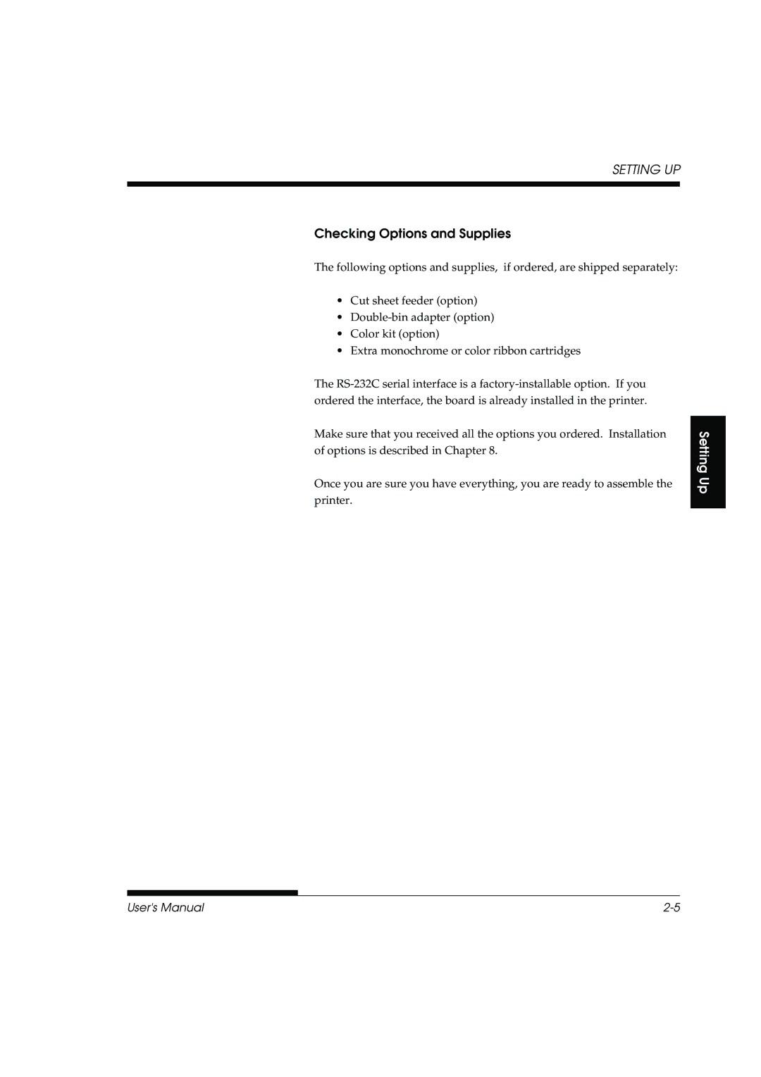 Fujitsu DL3800 manual Checking Options and Supplies 