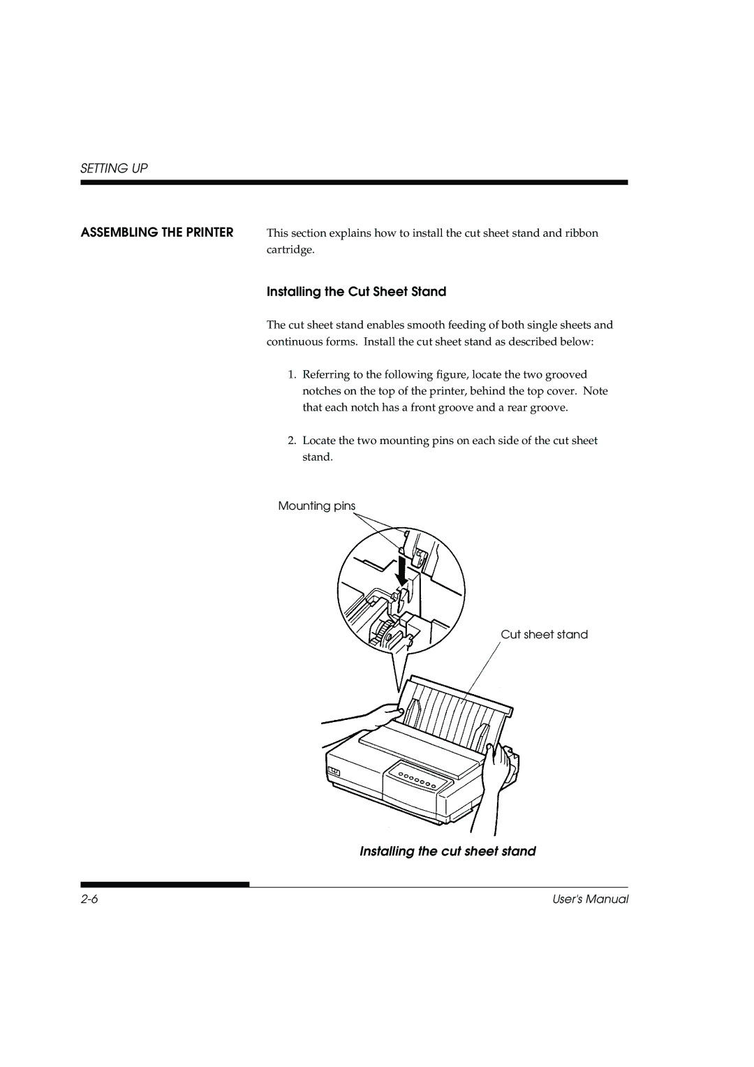 Fujitsu DL3800 manual Installing the Cut Sheet Stand, Installing the cut sheet stand 