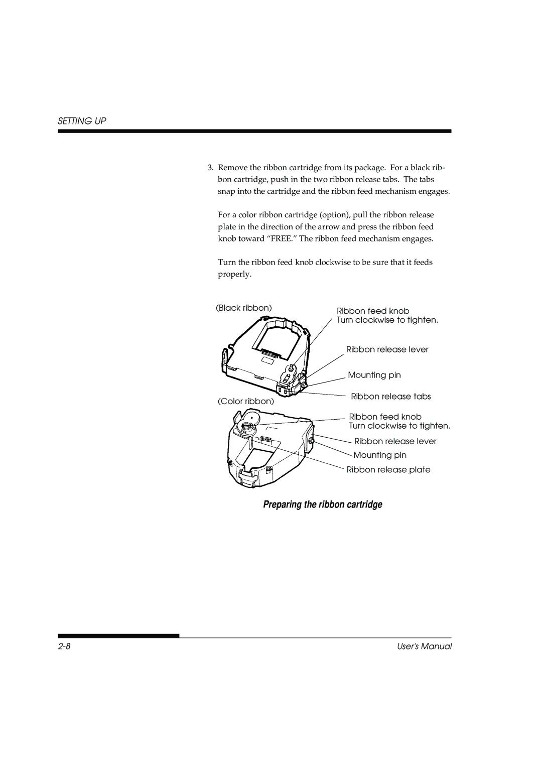 Fujitsu DL3800 manual Preparing the ribbon cartridge 