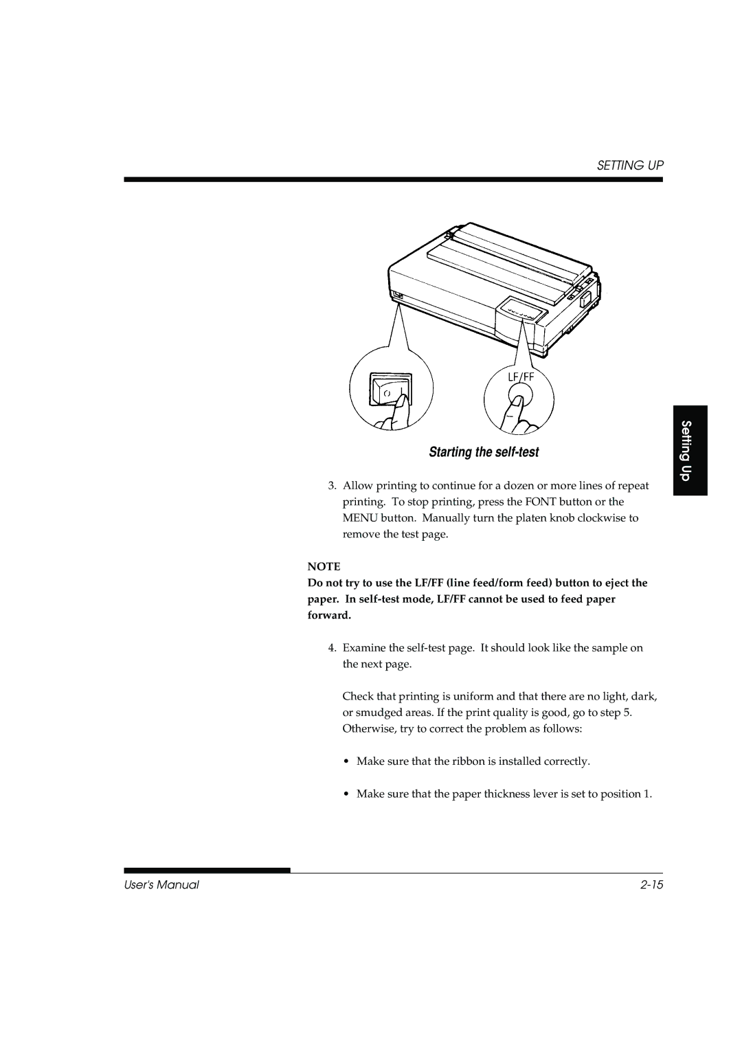 Fujitsu DL3800 manual Starting the self-test 