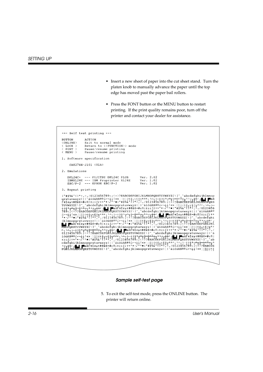 Fujitsu DL3800 manual Sample self-test 