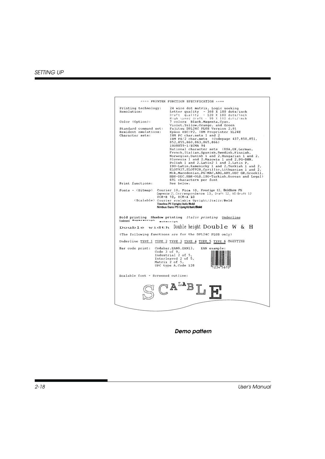 Fujitsu DL3800 manual Demo pattern 