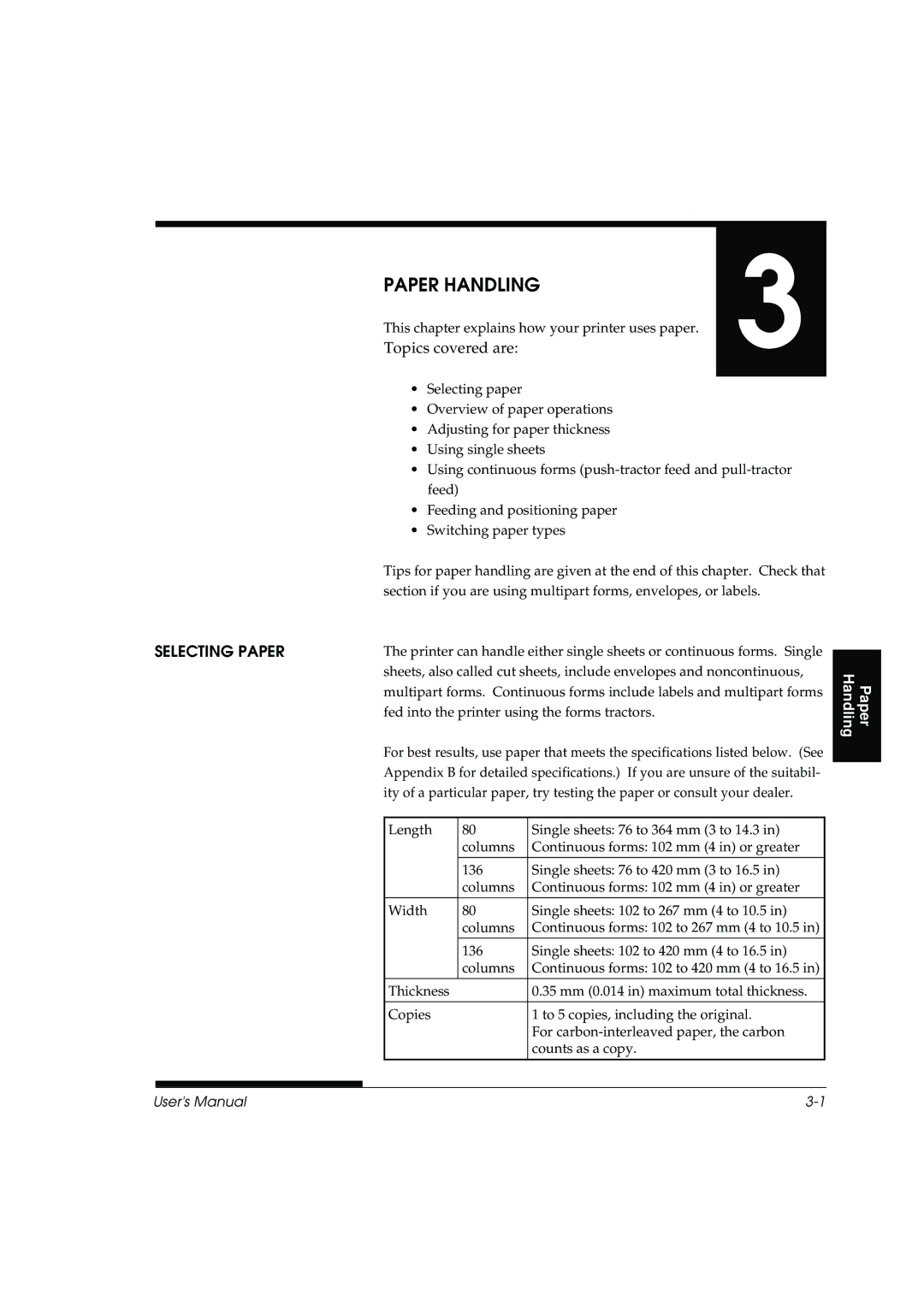 Fujitsu DL3800 manual Paper Handling, Selecting Paper 