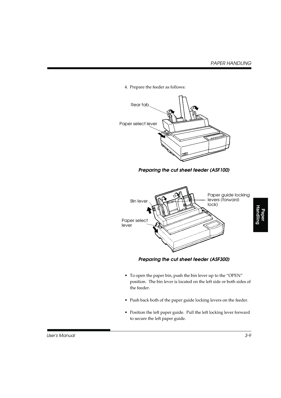 Fujitsu DL3800 manual Preparing the cut sheet feeder ASF100, Preparing the cut sheet feeder ASF300 