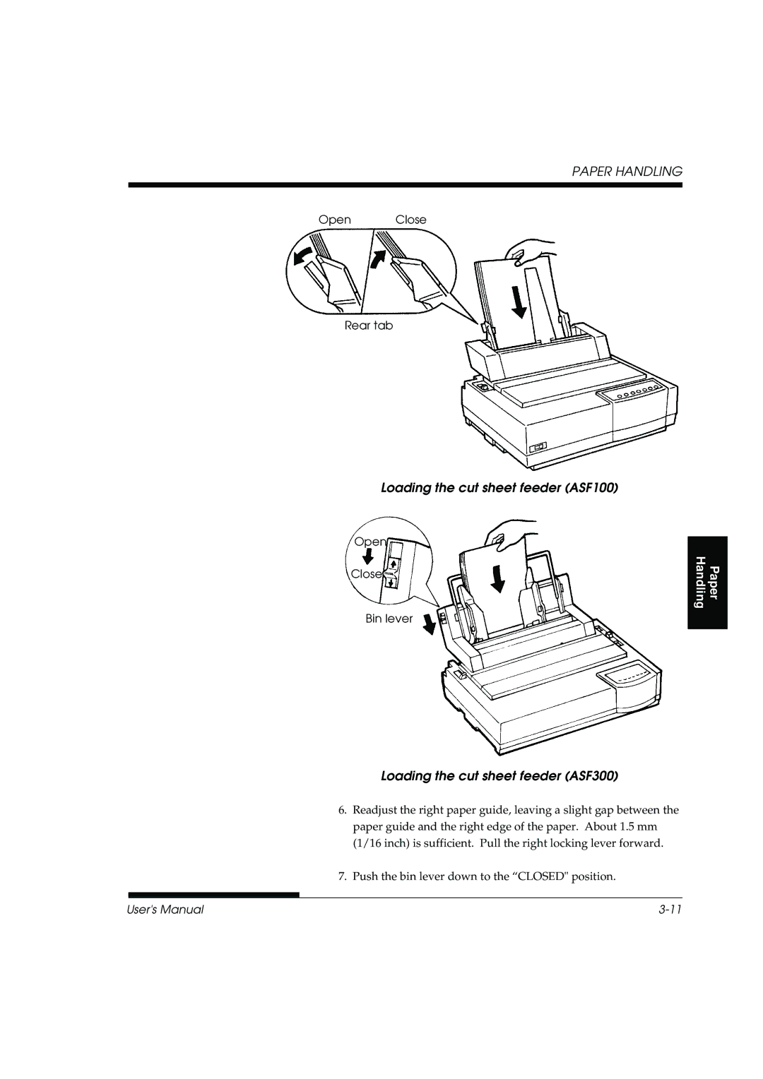 Fujitsu DL3800 manual Loading the cut sheet feeder ASF100, Loading the cut sheet feeder ASF300 