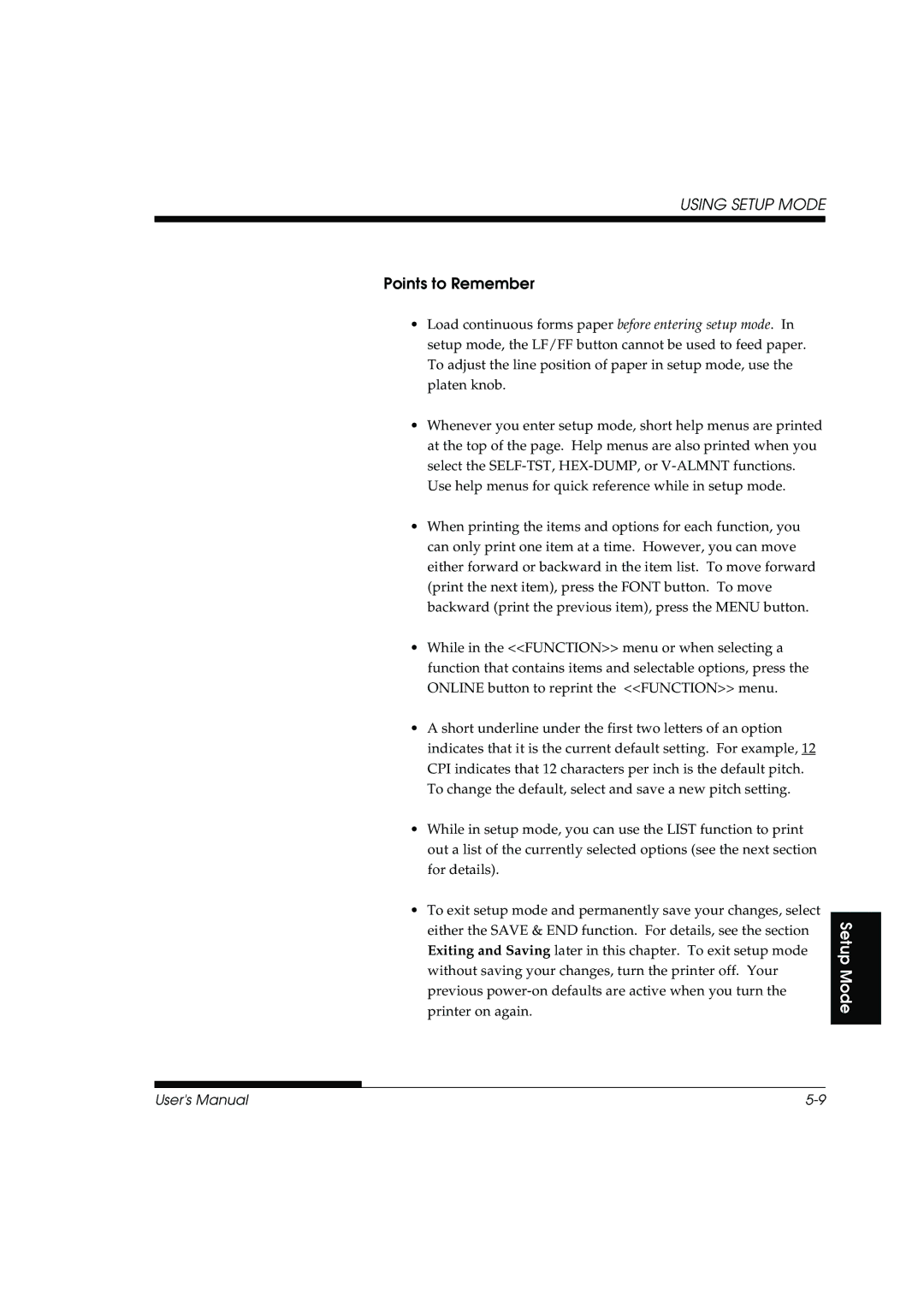 Fujitsu DL3800 manual Setup Mode 