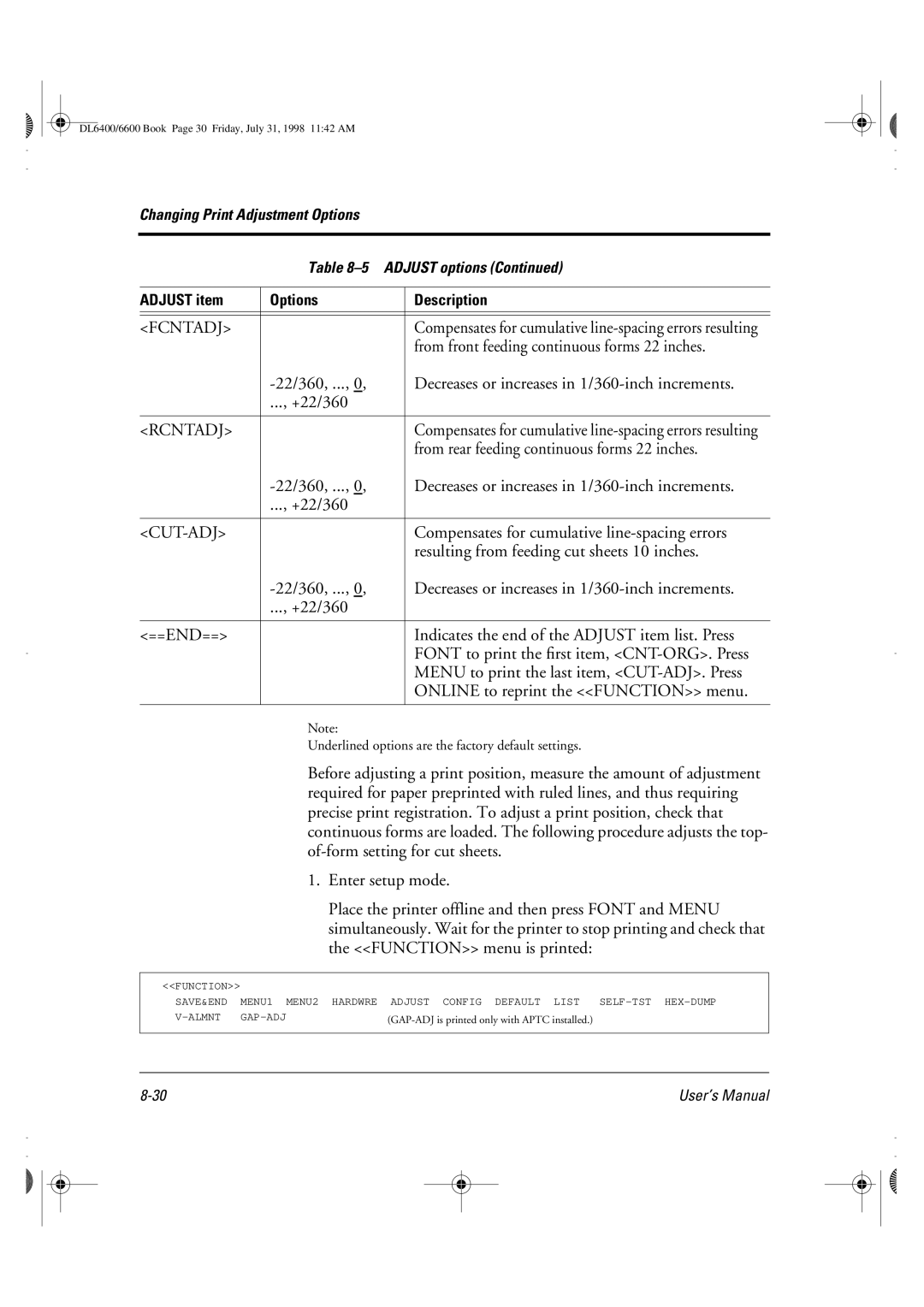 Fujitsu DL6400 manual Fcntadj, Rcntadj, Cut-Adj 