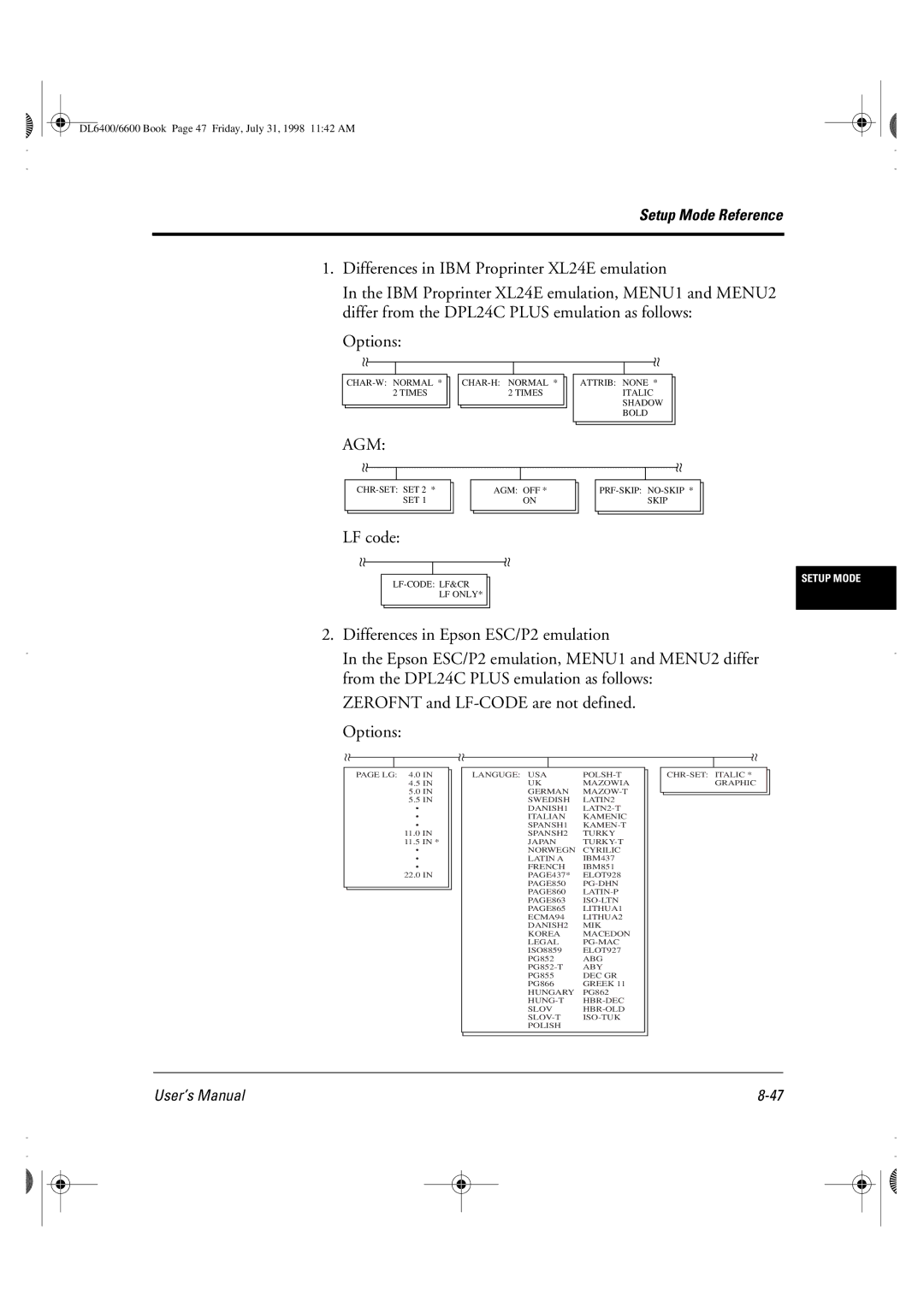 Fujitsu DL6400 manual Agm, LF code 