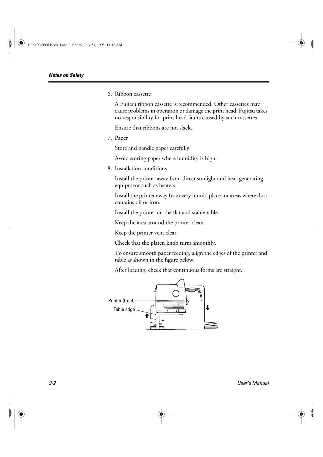 Fujitsu DL6400 manual Ribbon cassette 