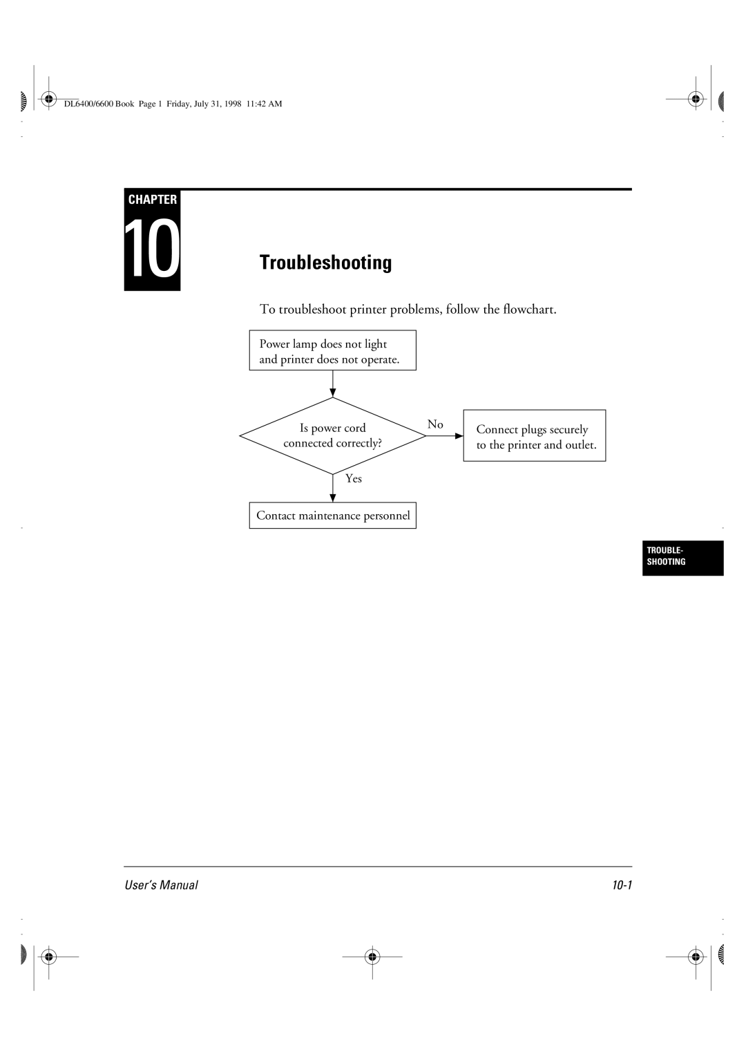 Fujitsu DL6400 manual Troubleshooting, To troubleshoot printer problems, follow the flowchart 