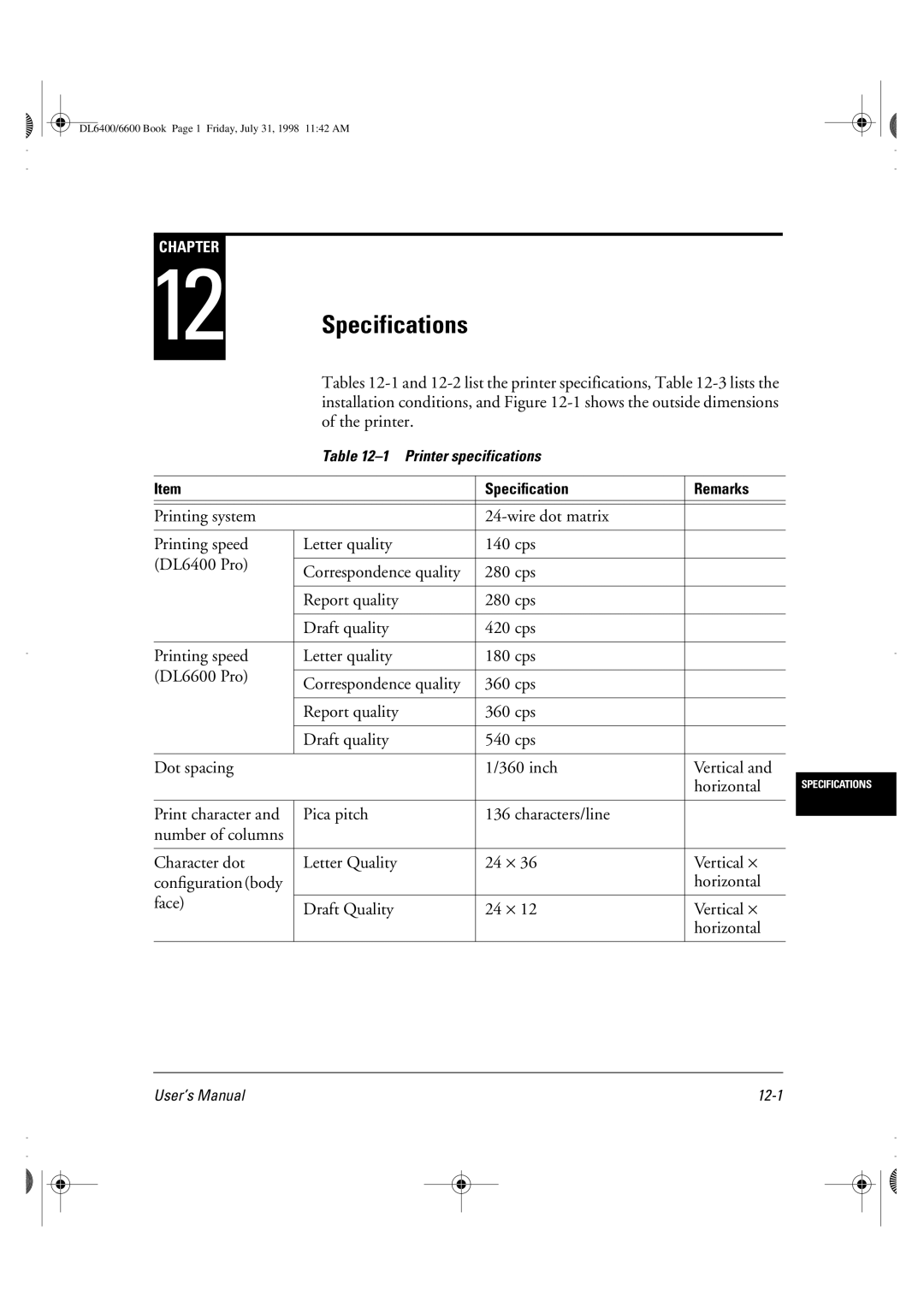 Fujitsu DL6400 manual Specifications 