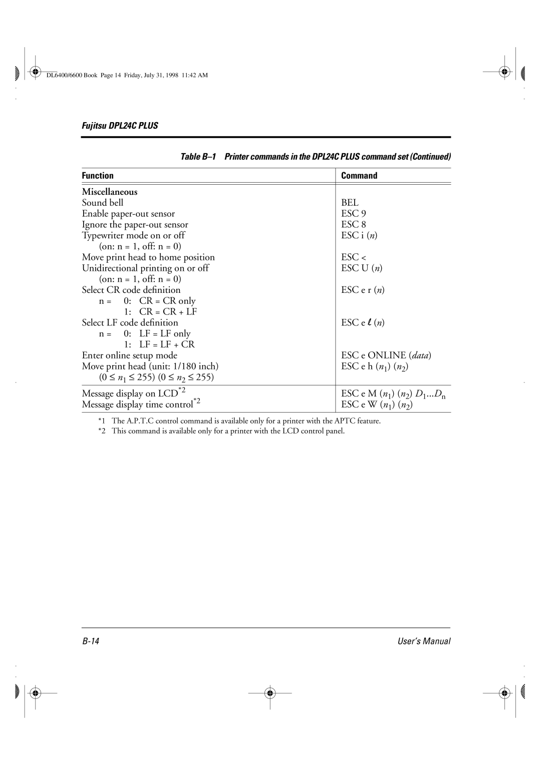 Fujitsu DL6400 manual Sound bell, Bel, Enable paper-out sensor, Ignore the paper-out sensor 