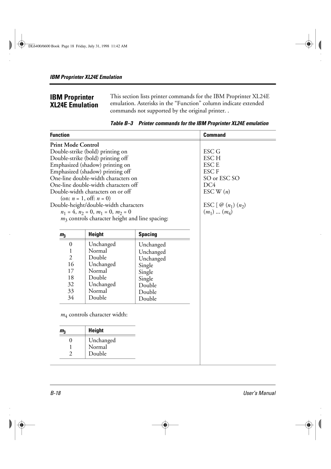 Fujitsu DL6400 manual DC4, Unchanged Normal Double Single M4 controls character width 