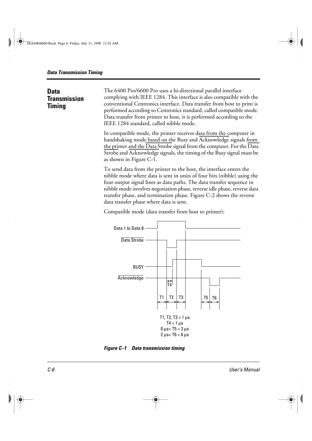 Fujitsu DL6400 manual Data Transmission Timing, Figure C-1 Data transmission timing 