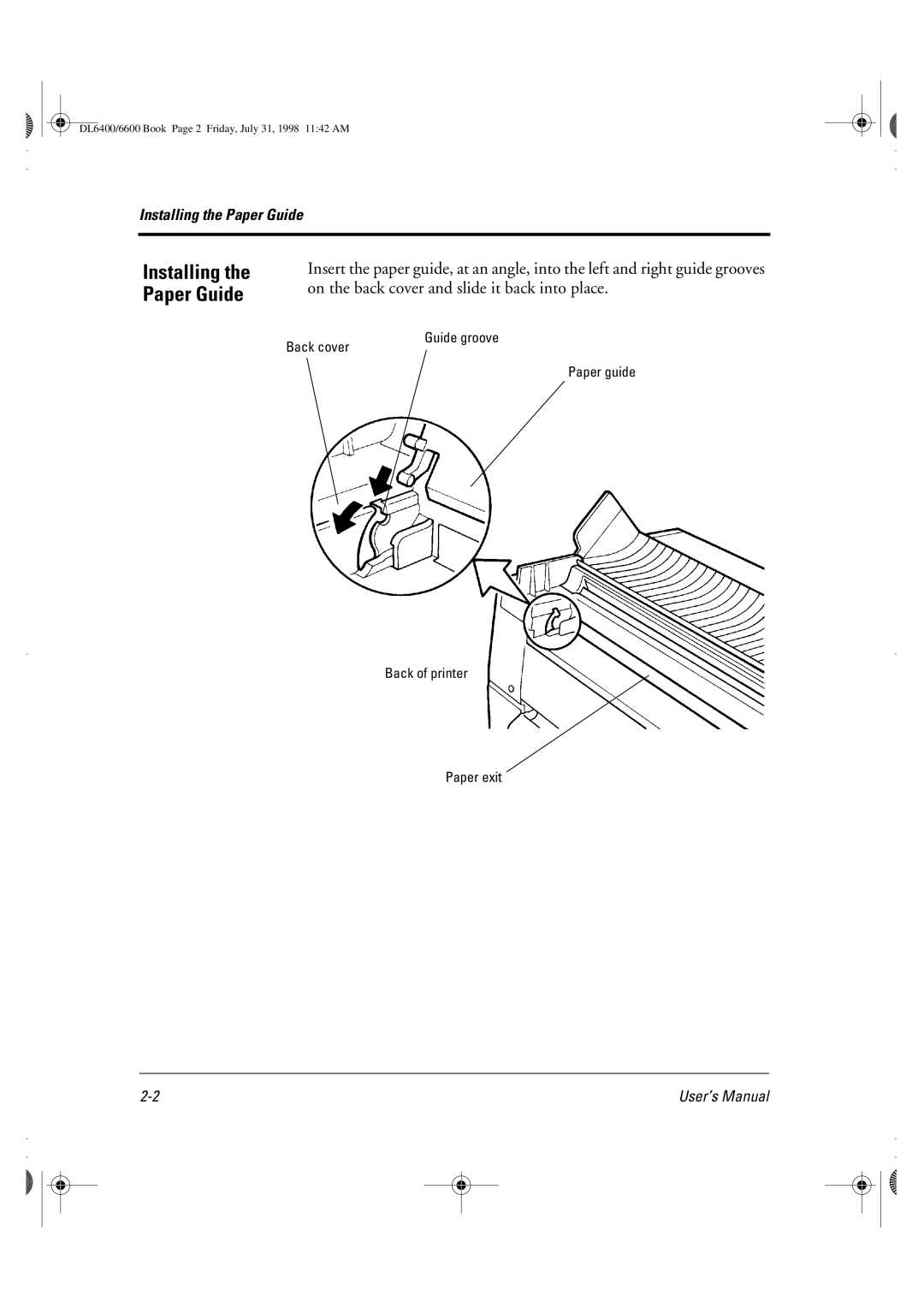 Fujitsu DL6400 manual Installing the Paper Guide 