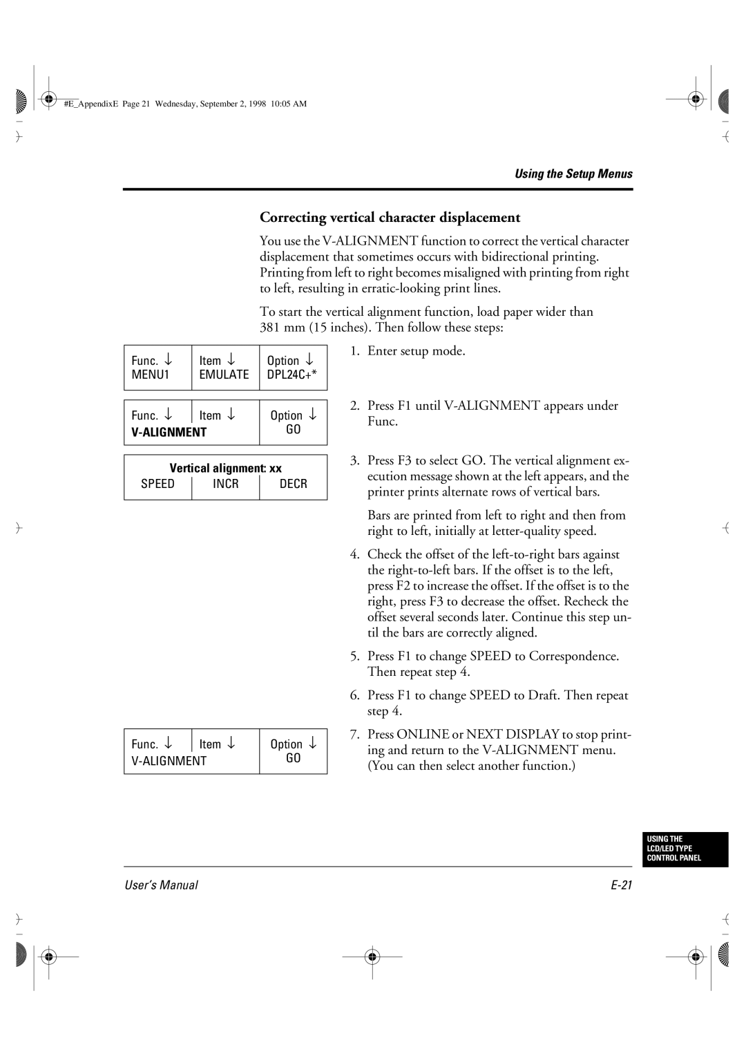 Fujitsu DL6400 manual Correcting vertical character displacement 