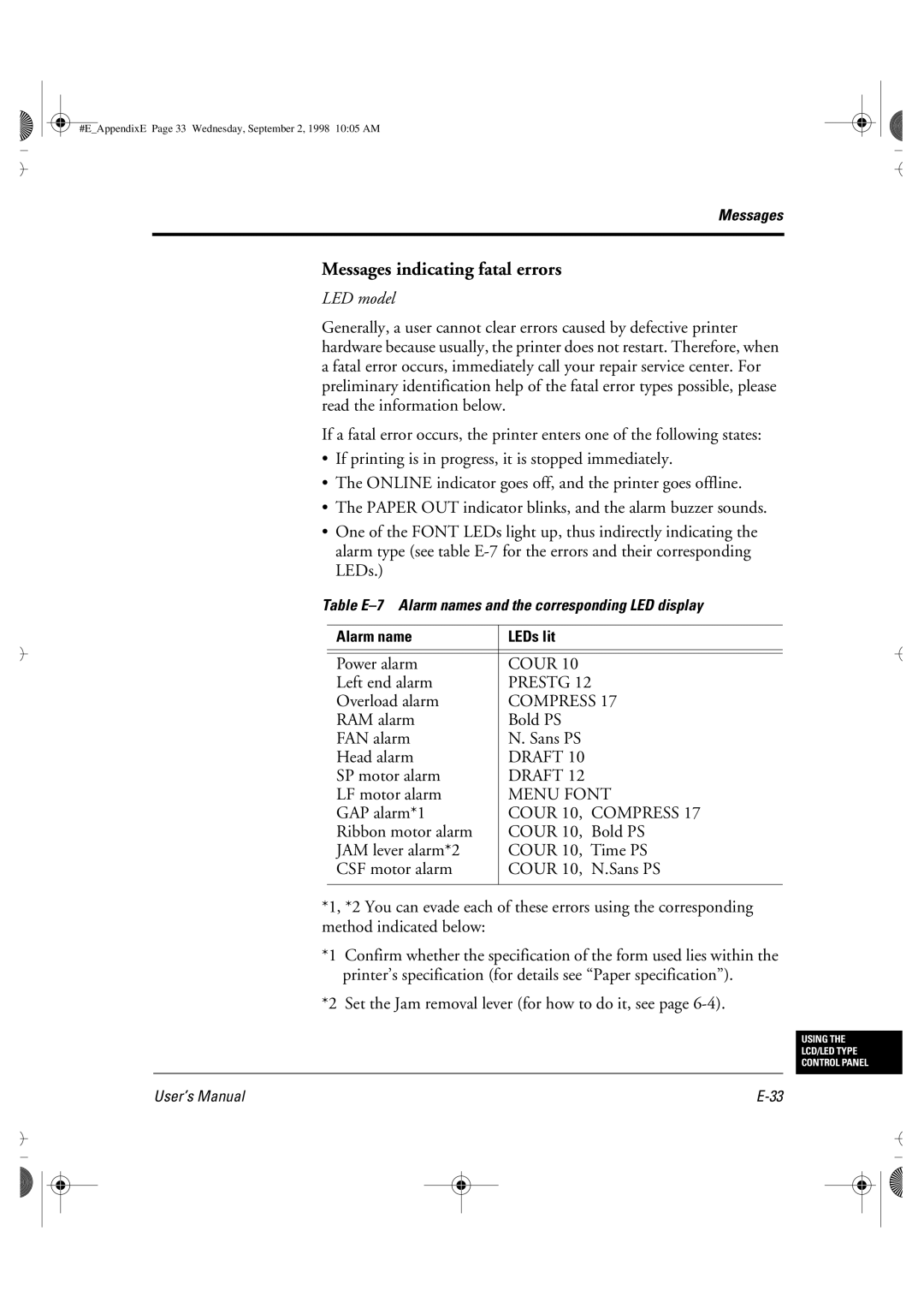 Fujitsu DL6400 manual Messages indicating fatal errors, Prestg, Cour 10, Compress 