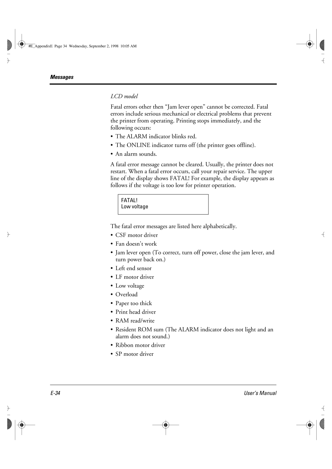 Fujitsu DL6400 manual Fatal 