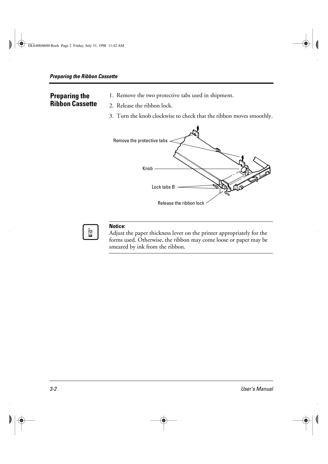 Fujitsu DL6400 manual Preparing the Ribbon Cassette 