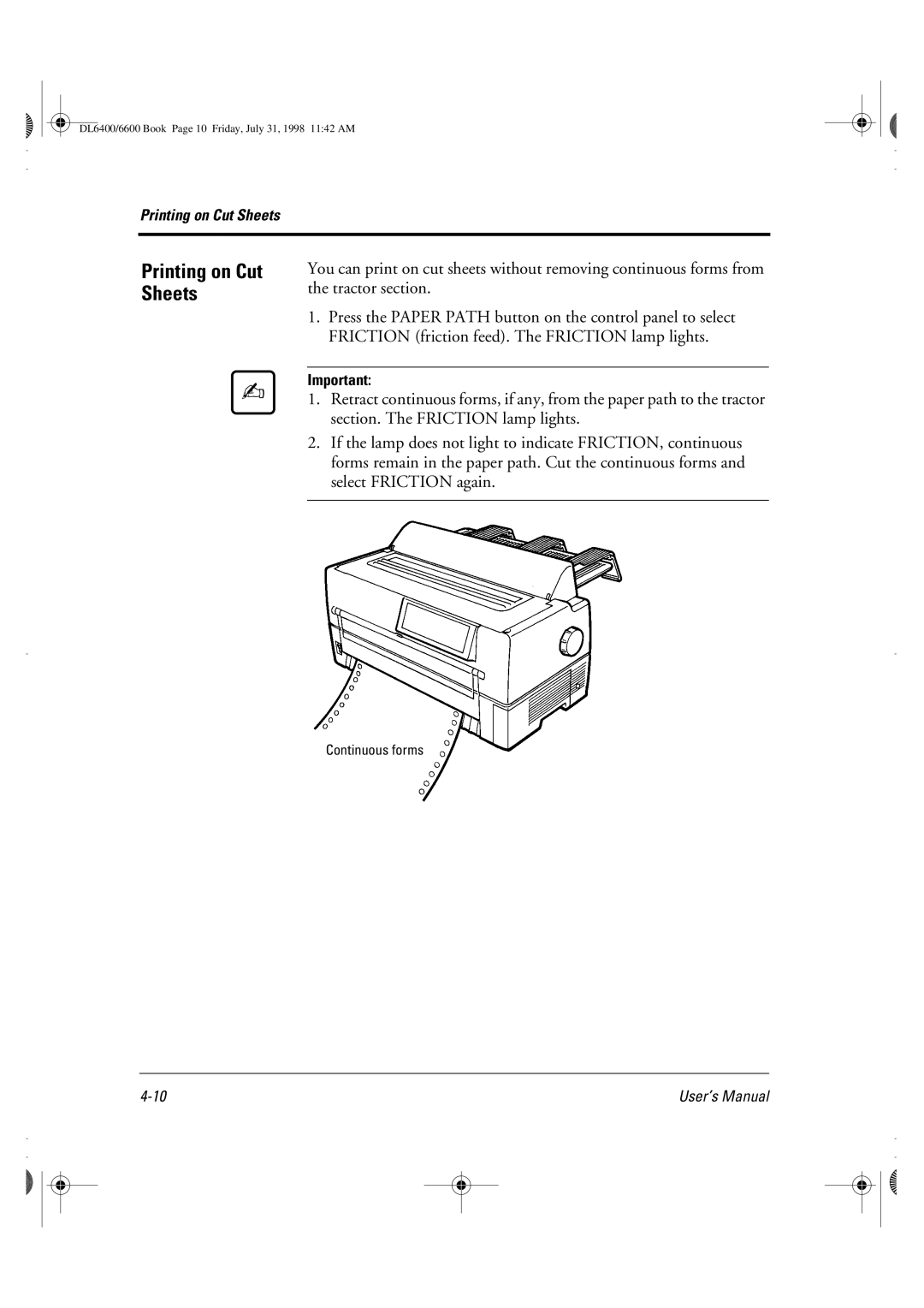 Fujitsu DL6400 manual Printing on Cut Sheets 