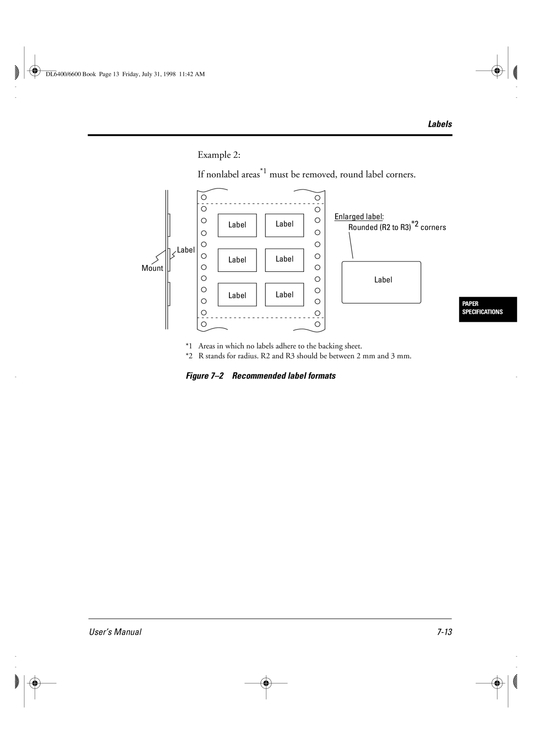 Fujitsu DL6400 manual Recommended label formats 