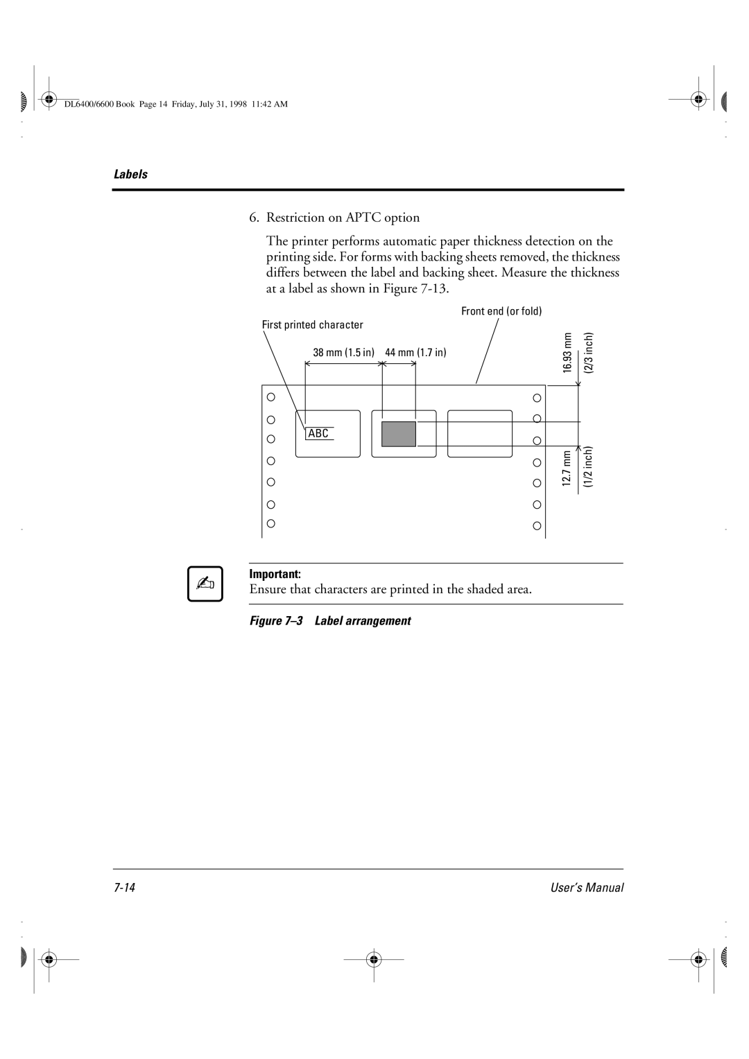 Fujitsu DL6400 manual Label arrangement 