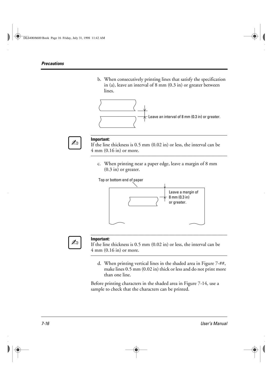 Fujitsu DL6400 manual Leave an interval of 8 mm 0.3 in or greater 