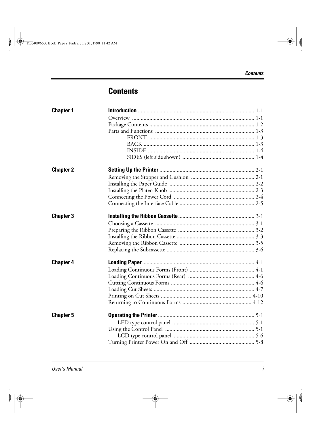 Fujitsu DL6400 manual Contents 