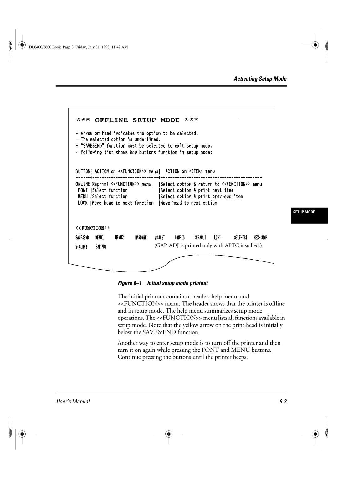 Fujitsu DL6400 manual Initial setup mode printout 