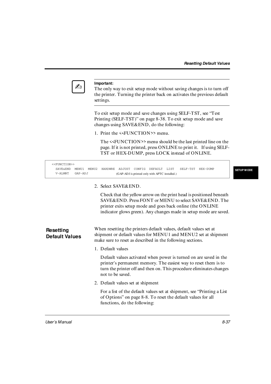 Fujitsu DL6600Pro, DL6400Pro user manual Select SAVE&END, Resetting Default Values 