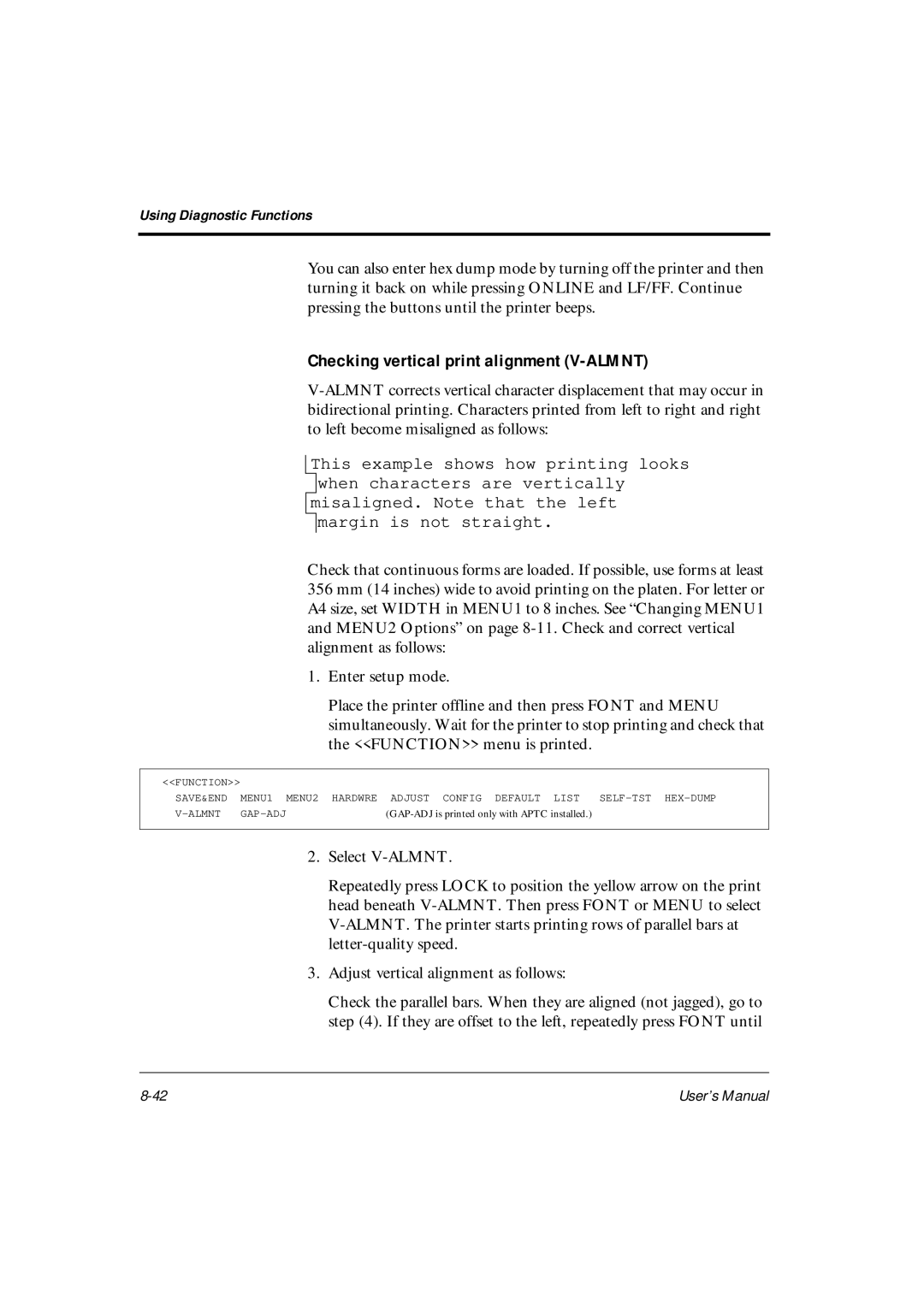 Fujitsu DL6400Pro, DL6600Pro user manual Checking vertical print alignment V-ALMNT 