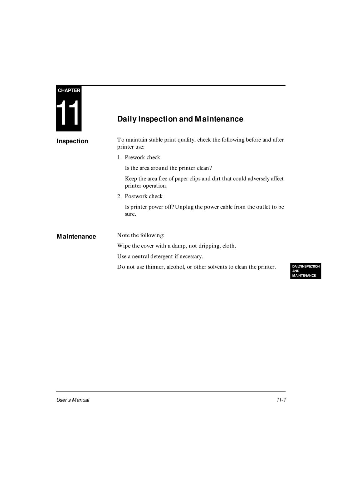 Fujitsu DL6600Pro, DL6400Pro user manual Daily Inspection and Maintenance, Inspection Maintenance 