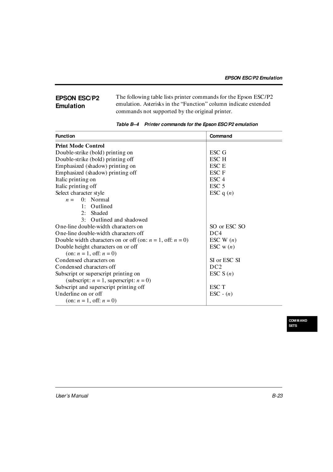 Fujitsu DL6600Pro, DL6400Pro user manual Esc G, Underline on or off ESC n On n = 1, off n = 