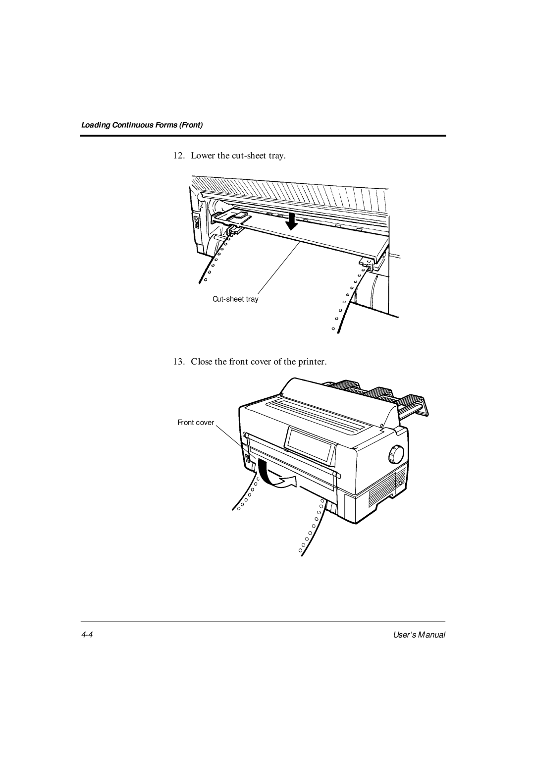 Fujitsu DL6400Pro, DL6600Pro user manual Lower the cut-sheet tray, Close the front cover of the printer 