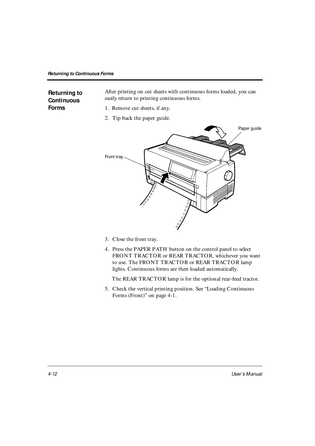 Fujitsu DL6400Pro, DL6600Pro user manual Returning to Continuous Forms 