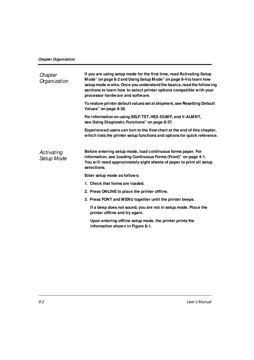 Fujitsu DL6400Pro, DL6600Pro user manual Chapter Organization Activating Setup Mode 